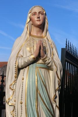 St. Mary Lourdes Statue Signed: Henri Gerard en plaster polychrome, Belgium 19th century