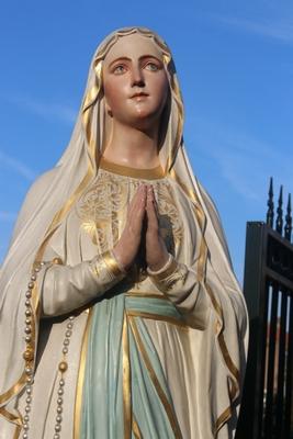 St. Mary Lourdes Statue Signed: Henri Gerard en plaster polychrome, Belgium 19th century