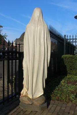 St. Mary Lourdes Statue Signed: Henri Gerard en plaster polychrome, Belgium 19th century