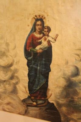 St. Mary Painted On Silk en Silk / Glass, 19th century