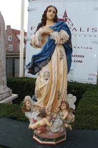 St. Mary Statue en PLASTER POLYCHROME GLASS EYES, France 19th century