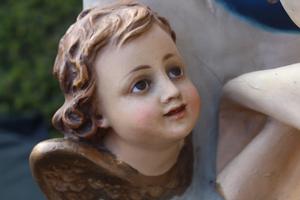 St. Mary Statue en PLASTER POLYCHROME GLASS EYES, France 19th century