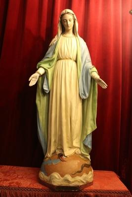 St Mary Statue en plaster polychrome, France (Paris) Signed with Stamp at the back. 19th century