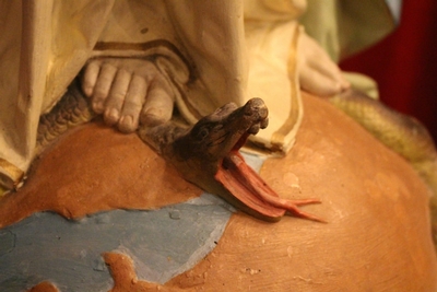 St Mary Statue en plaster polychrome, France (Paris) Signed with Stamp at the back. 19th century