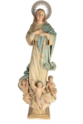 St. Mary Statue  en Wood Polychrom / Glass Eyes, Barcelona Spain 19th Century