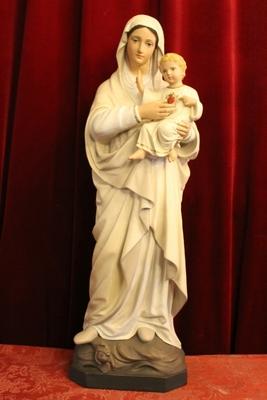 St Mary Statue en plaster polychrome, Belgium 19th century (anno 1895)