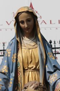 St. Mary Statue With Child en plaster polychrome, Belgium 19th century