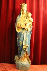 St. Mary Statue With Child en plaster polychrome, Belgium 19th century