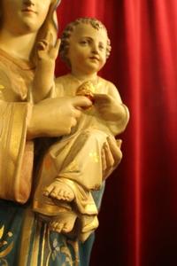 St. Mary Statue With Child en plaster polychrome, Belgium 19th century