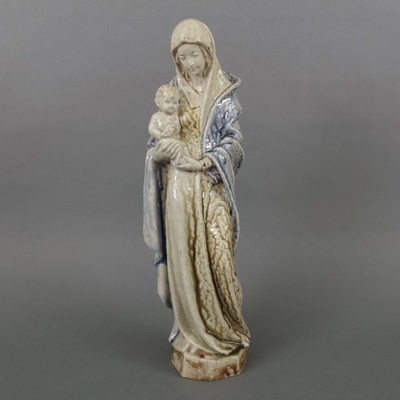 St. Mary Statue With Child.  Terraco Beesel.  en Terra-Cotta polychrome, Dutch 20th century