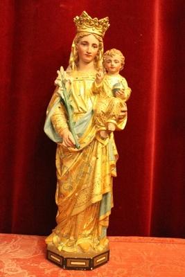 St. Mary With Child en Terra-Cotta polychrome, France 19th century