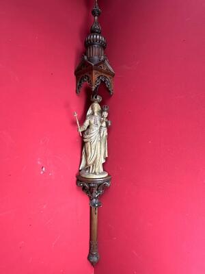 St. Mary With Child With Matching Pedestal And Baldachin en Fully Hand Carved - Wood, 18 th century