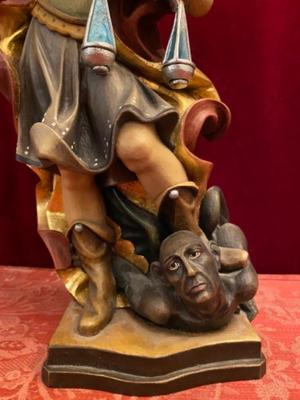 St. Michael Statue  en hand-carved wood polychrome, Southern Germany 20th Century