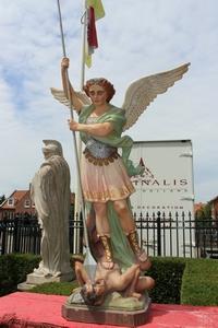 St. Michael Statue en plaster polychrome, France 19th century