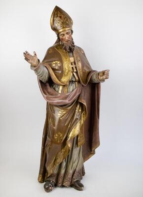 St. Nicholas Statue en Wood Polychrome, 18 th century