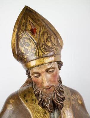 St. Nicholas Statue en Wood Polychrome, 18 th century