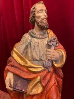 St. Peter Sculpture  en hand-carved wood polychrome, Southern Germany 20th Century