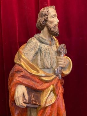 St. Peter Sculpture  en hand-carved wood polychrome, Southern Germany 20th Century