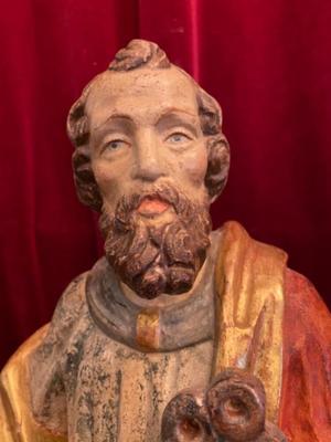 St. Peter Sculpture  en hand-carved wood polychrome, Southern Germany 20th Century