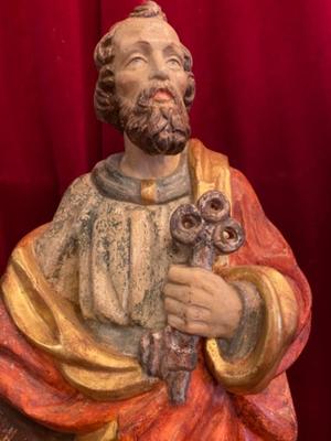 St. Peter Sculpture  en hand-carved wood polychrome, Southern Germany 20th Century