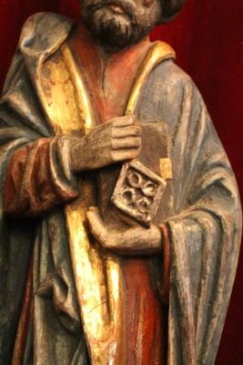 St. Petrus Statue en hand-carved wood polychrome, Southern Germany 20th century