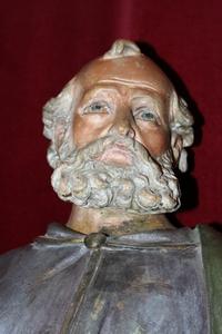 St. Petrus Statue en Terra-Cotta polychrome, France 19th century