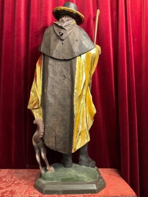 St. Rochus Sculpture en Hand - Carved Wood  / Gold - Foil, Spain 19 th century ( Anno 1840 )