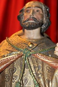 St. Rochus Statue en hand-carved wood polychrome, France 19th century