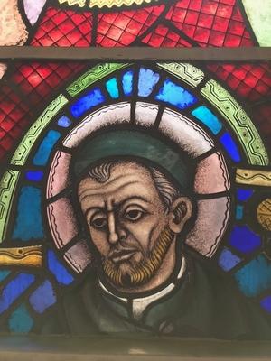 Stainded Glass Window St. Vincentius. Some Restoration Needed en Stained Glass / IRON FRAMES, Dutch 20th century ( 1952 )