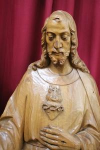 Statue  Sacred Heart Of St. Mary (Matching With Sacred Heart Of Jesus) en hand-carved wood , Dutch 20th century