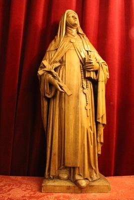 Statue St. Clara / St. Claire As Abbess                                     en hand-carved wood , Dutch 19th century ( anno 1835 )