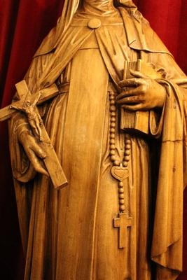 Statue St. Clara / St. Claire As Abbess                                     en hand-carved wood , Dutch 19th century ( anno 1835 )