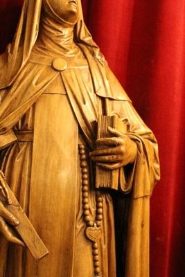 Statue St. Clara / St. Claire As Abbess                                     en hand-carved wood , Dutch 19th century ( anno 1835 )