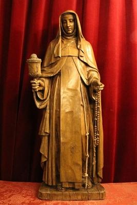 Statue St. Clara / St. Claire With Ciborium              en hand-carved wood , Dutch 19th century ( anno 1835 )