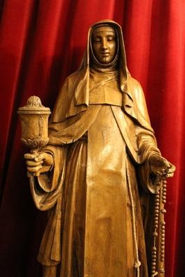 Statue St. Clara / St. Claire With Ciborium              en hand-carved wood , Dutch 19th century ( anno 1835 )