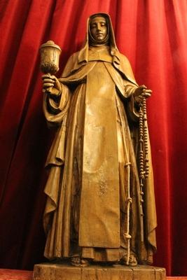 Statue St. Clara / St. Claire With Ciborium              en hand-carved wood , Dutch 19th century ( anno 1835 )