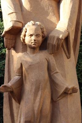 Statue St. Joseph And Child. Signed By A. Mathieux. en Terra-Cotta, Belgium 20th century ( 1955 )