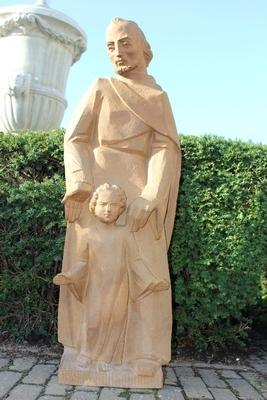 Statue St. Joseph And Child. Signed By A. Mathieux. en Terra-Cotta, Belgium 20th century ( 1955 )