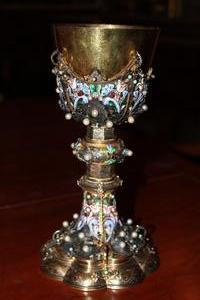 Stunning Chalice en silver / emaille / pearls / Turquoise, faceted glass stones , France 19th century