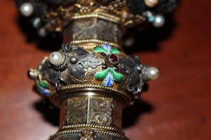 Stunning Chalice en silver / emaille / pearls / Turquoise, faceted glass stones , France 19th century