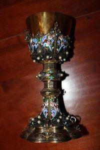 Stunning Chalice en silver / emaille / pearls / Turquoise, faceted glass stones , France 19th century