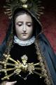 Stunning High Quality Exposition-Shrine Of St. Mary As “Mater Dolorosa” , Shrine Brass Inlaid, Statue Hand-Carved Wood / Glass Eyes, Dressed In Black Velvet, Totally Hand-Embroidered, Spain 19th century