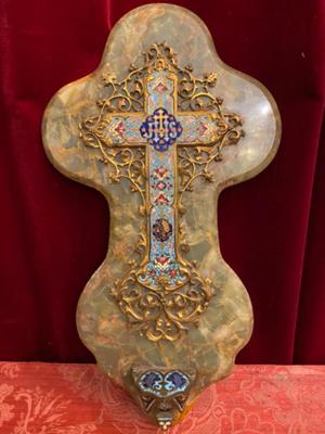 Stunning Large Cross - Holy Water Bucket en Marble  / Enamel / Bronze / Gilt, France 19 th century ( Anno 1865 )