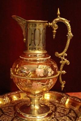 Unique Glass Jug And Matching Brass Platter For Footwashing-Liturgy On Maundy Thursday In Original Case en Brass / Glass, Belgium 19th century