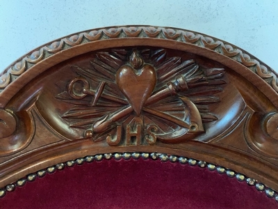 Unique Rectory-Seat For Dutch Vicar / Hand-Carved Wood / Red Velvet en Wood Red Velvet, The Netherlands 19th century ( anno 1865 )