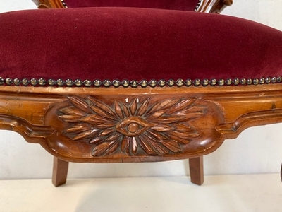 Unique Rectory-Seat For Dutch Vicar / Hand-Carved Wood / Red Velvet en Wood Red Velvet, The Netherlands 19th century ( anno 1865 )