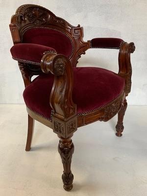 Unique Rectory-Seat For Dutch Vicar / Hand-Carved Wood / Red Velvet en Wood Red Velvet, The Netherlands 19th century ( anno 1865 )