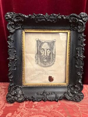 Veil / Sudarium Of Veronica Originally Sealed With Document en Wood / Glass / Originally Sealed (Pope Leo XIII, Italy  19 th century ( Anno 1881 )