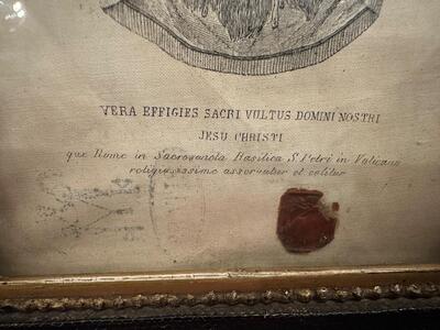 Veil / Sudarium Of Veronica Originally Sealed With Document en Wood / Glass / Originally Sealed (Pope Leo XIII, Italy  19 th century ( Anno 1881 )