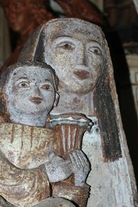 Very Rare, Special And Heavy Statue St. Mary &  Child , Design Based On Various Styles And Cultures , Terra-Cotta , Statue And Colours Burned In A Kiln , Netherlands , 1960 , Higher Price-Range. en Terra-Cotta, Dutch 20th century